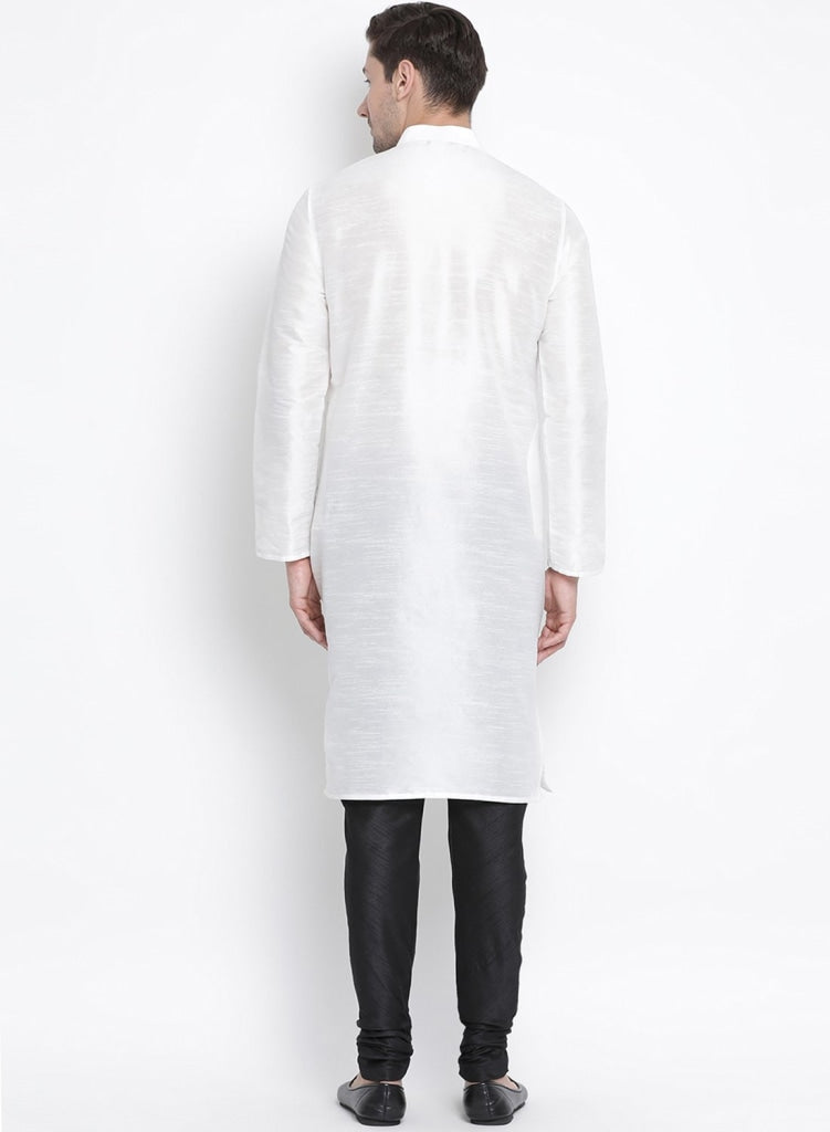 Men's White Cotton Silk Blend Kurta and Pyjama Set