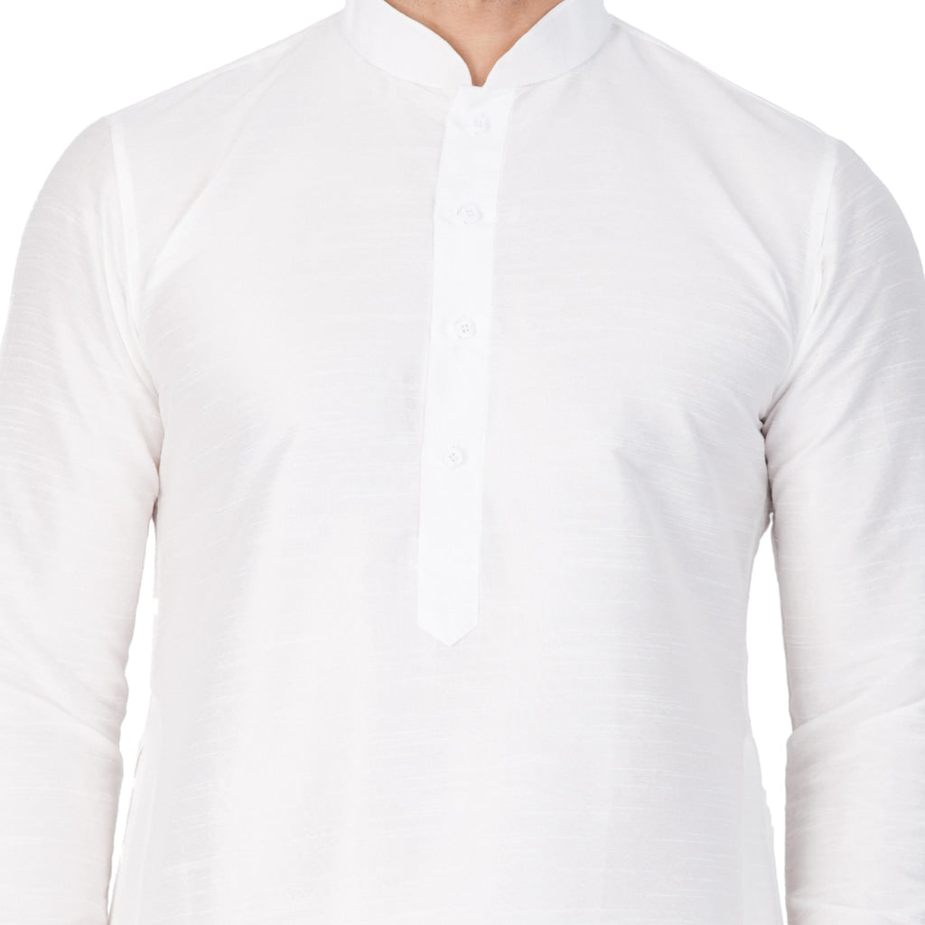 Men's White Cotton Silk Blend Kurta and Pyjama Set
