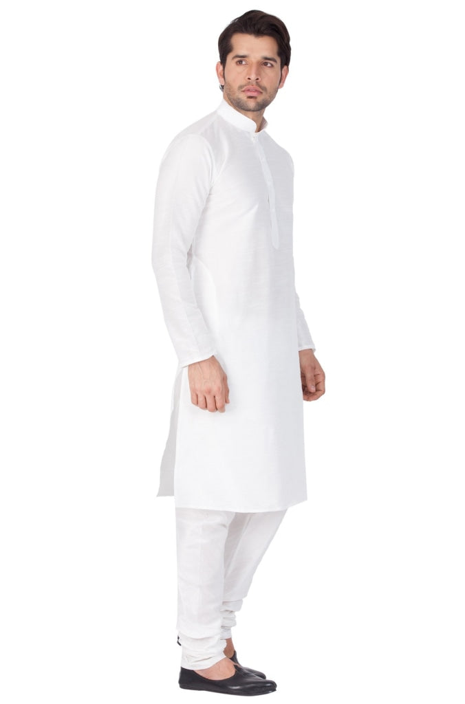 Men's White Cotton Silk Blend Kurta and Pyjama Set