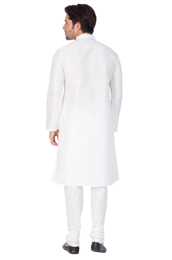 Men's White Cotton Silk Blend Kurta and Pyjama Set