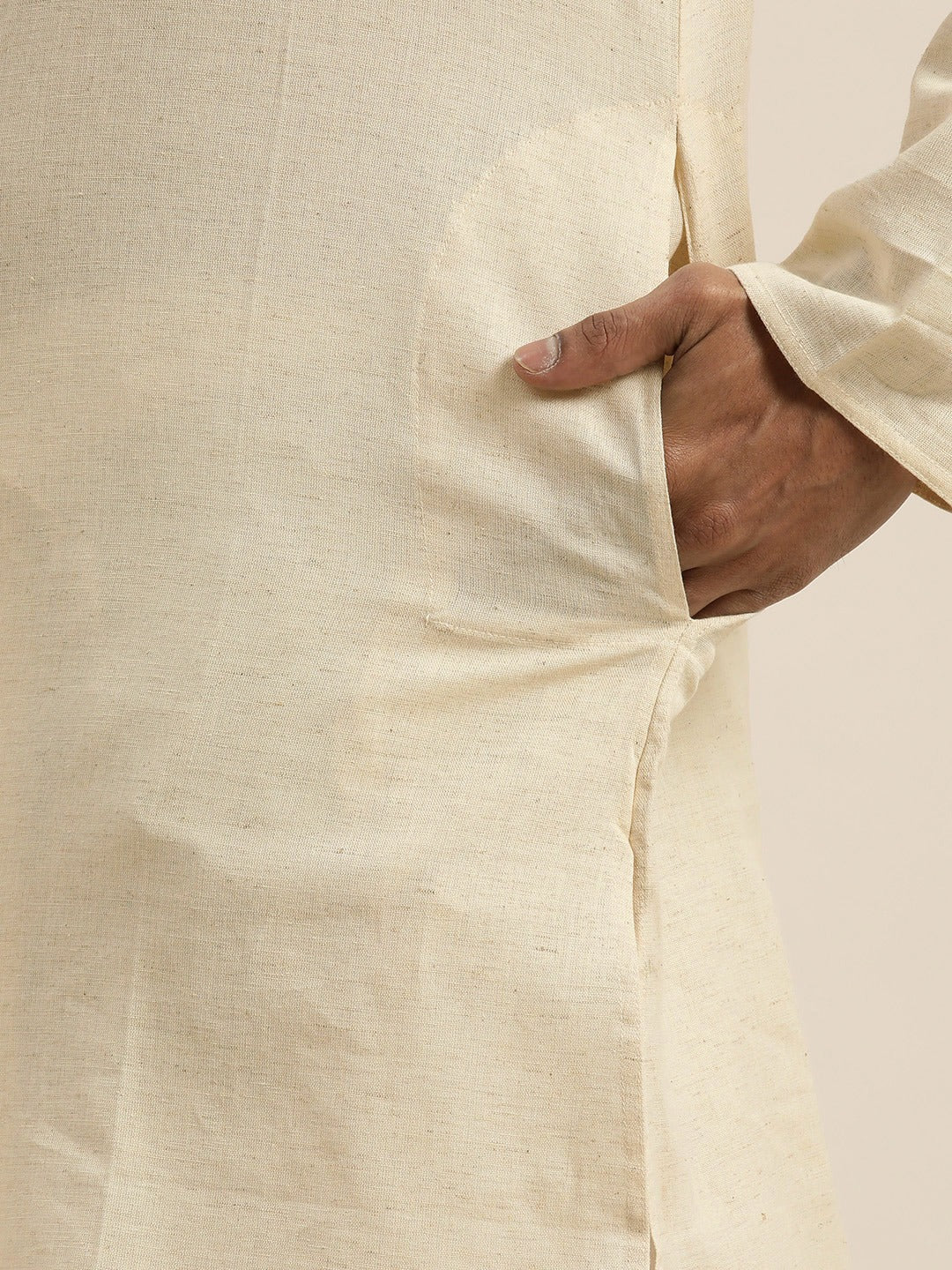 Men's Beige Pure Cotton Kurta With Dhoti Pant Set