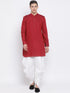 Men's Maroon Cotton Blend Kurta And White Dhoti Set