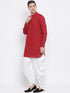 Men's Maroon Cotton Blend Kurta And White Dhoti Set