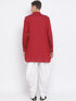 Men's Maroon Cotton Blend Kurta And White Dhoti Set