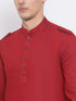 Men's Maroon Cotton Blend Kurta And White Dhoti Set