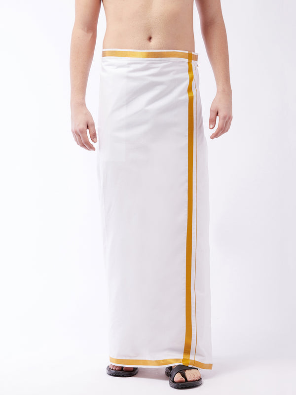 Men's White And Gold Dhoti/Mundu/Vesty