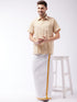 Men's White And Gold Dhoti/Mundu/Vesty