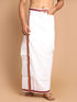 Men's White And Maroon Mundu