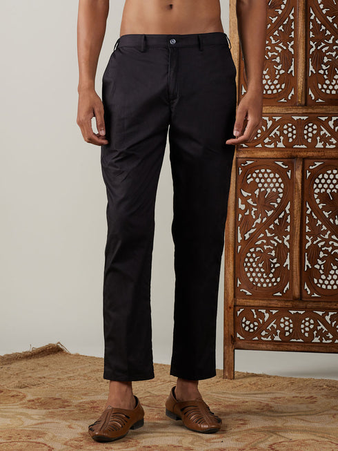 Men's Black Cotton Slim Fit Pant