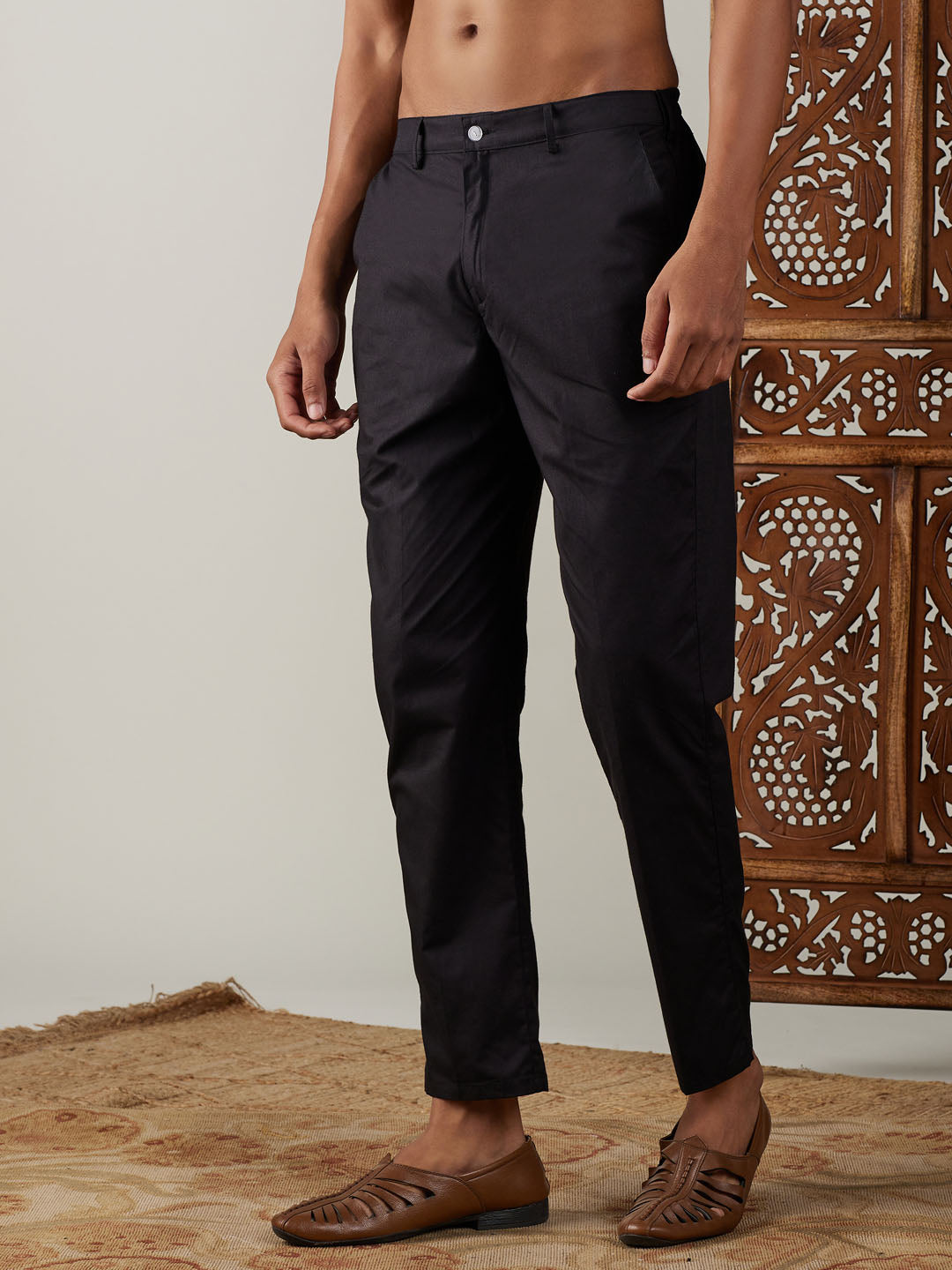 Men's Black Cotton Slim Fit Pant