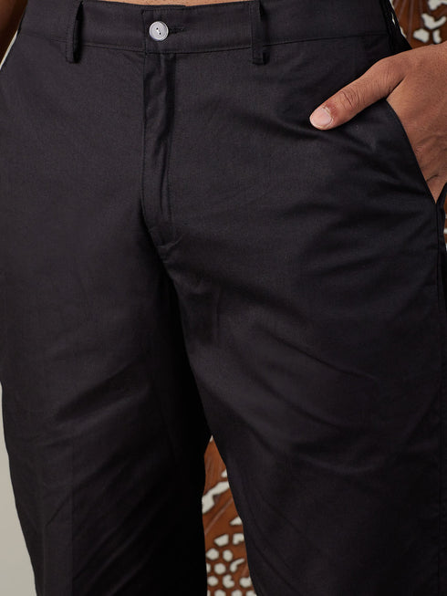 Men's Black Cotton Slim Fit Pant