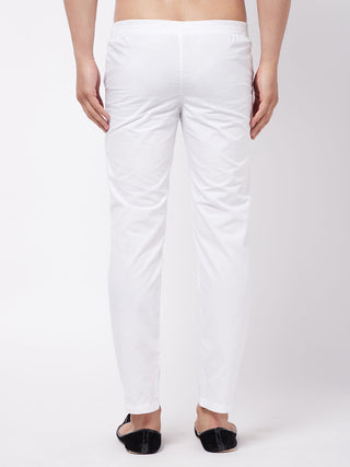 VASTRAMAY Men's White Cotton Slim Fit Pant