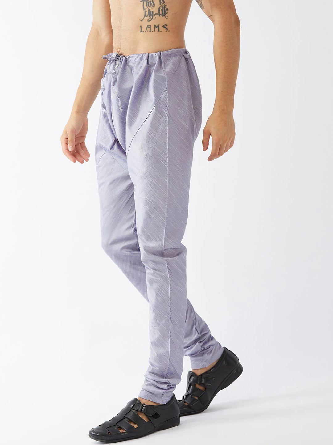 VASTRAMAY Men's Lavender Solid Straight-Fit Churidar