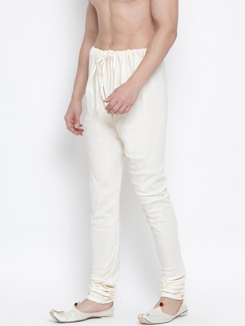 Men's White Cotton Silk Blend Pyjama