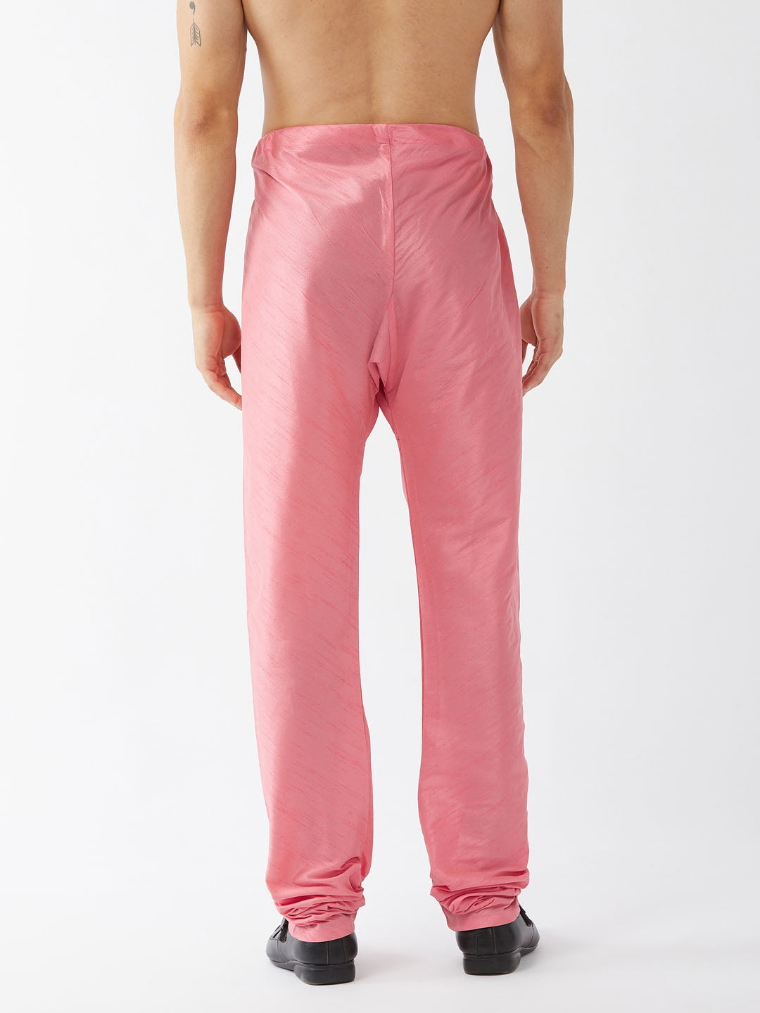 VASTRAMAY Men's Pink Solid Slim-Fit Churidar