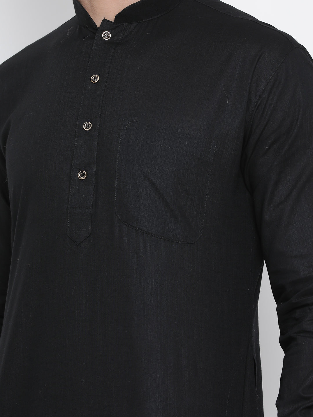 VASTRAMAY Men's Black Cotton Blend Kurta