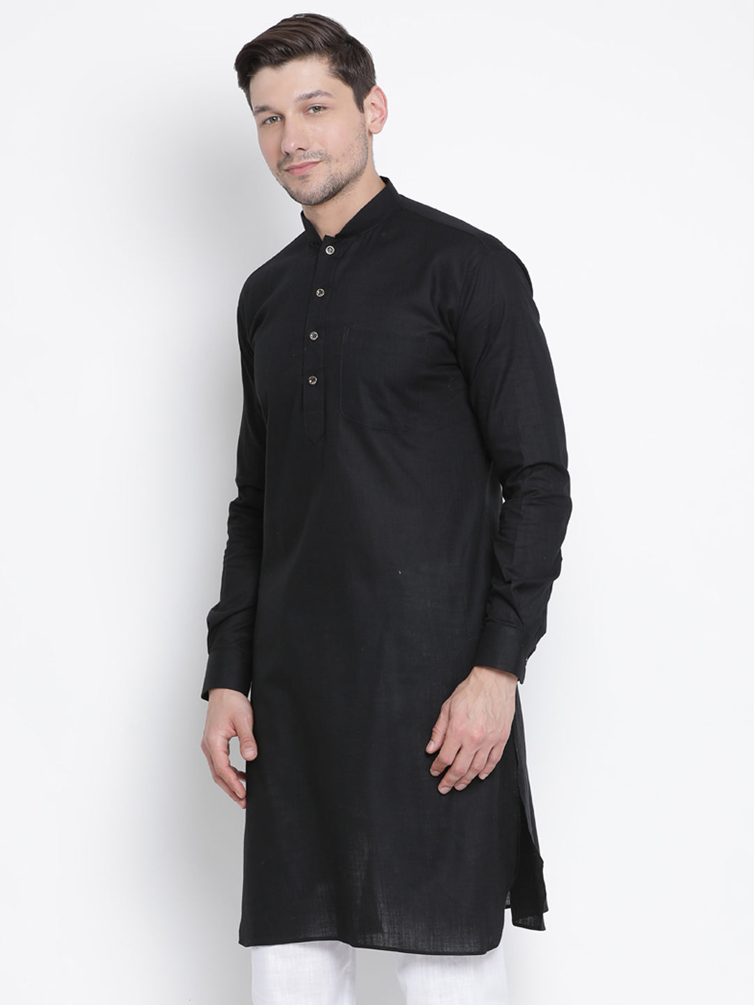 VASTRAMAY Men's Black Cotton Blend Kurta