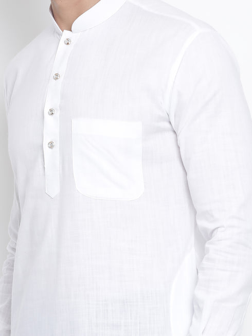 Men's White Cotton Blend Pathani Kurta