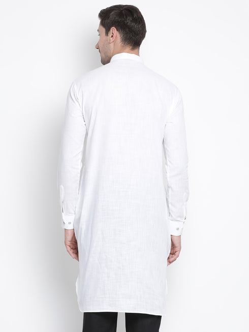 Men's White Cotton Blend Pathani Kurta