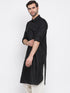 Men's Black Cotton Blend Pathani Style Kurta