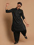Men's Black Cotton Blend Pathani Suit Set