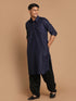 Men's Blue Cotton Blend Pathani Suit Set