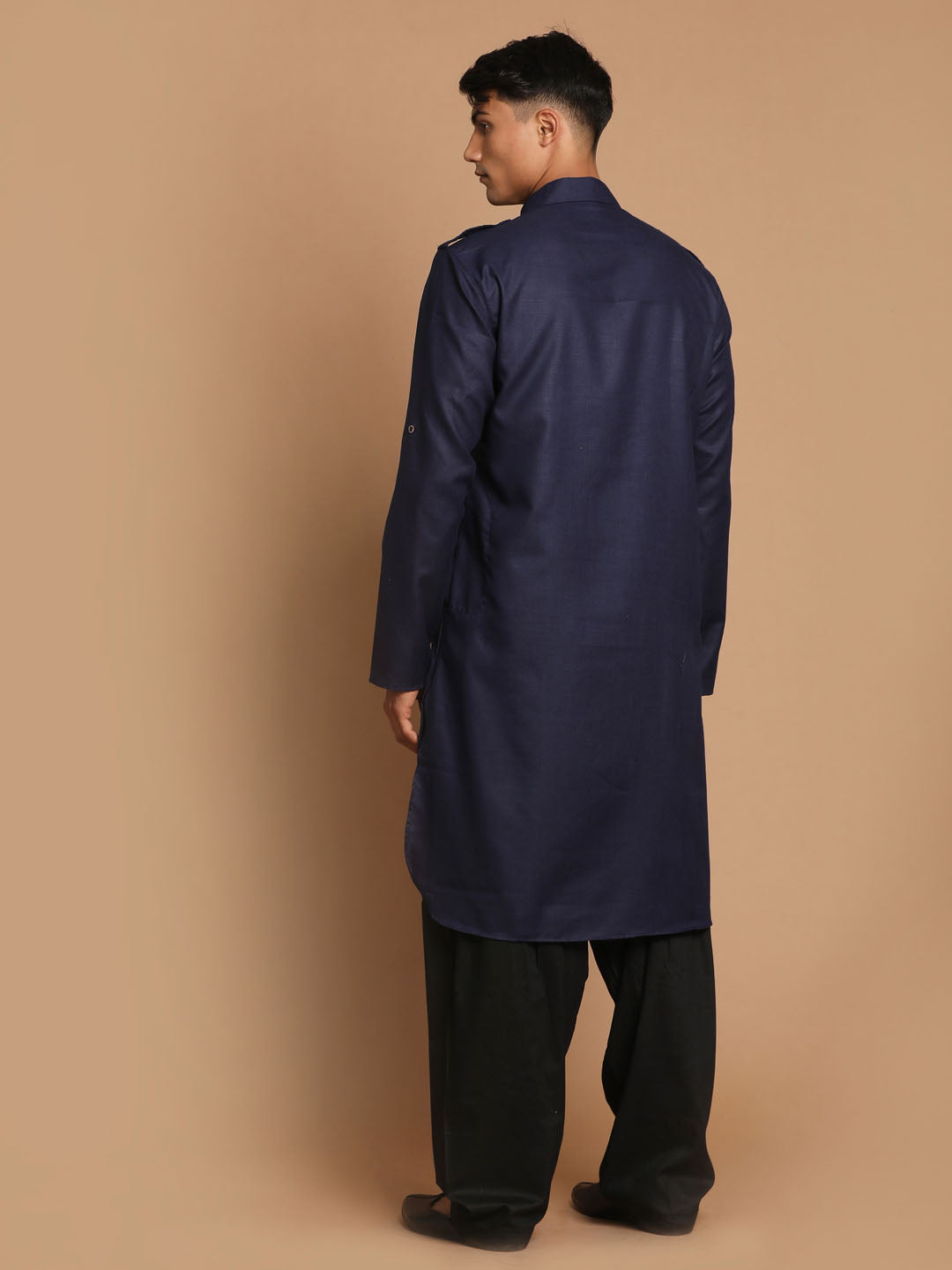 Men's Blue Cotton Blend Pathani Suit Set