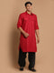 Men's Maroon And Black Cotton Blend Pathani Suit Set