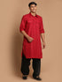 Men's Maroon And Black Cotton Blend Pathani Suit Set