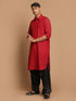Men's Maroon And Black Cotton Blend Pathani Suit Set