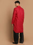 Men's Maroon And Black Cotton Blend Pathani Suit Set