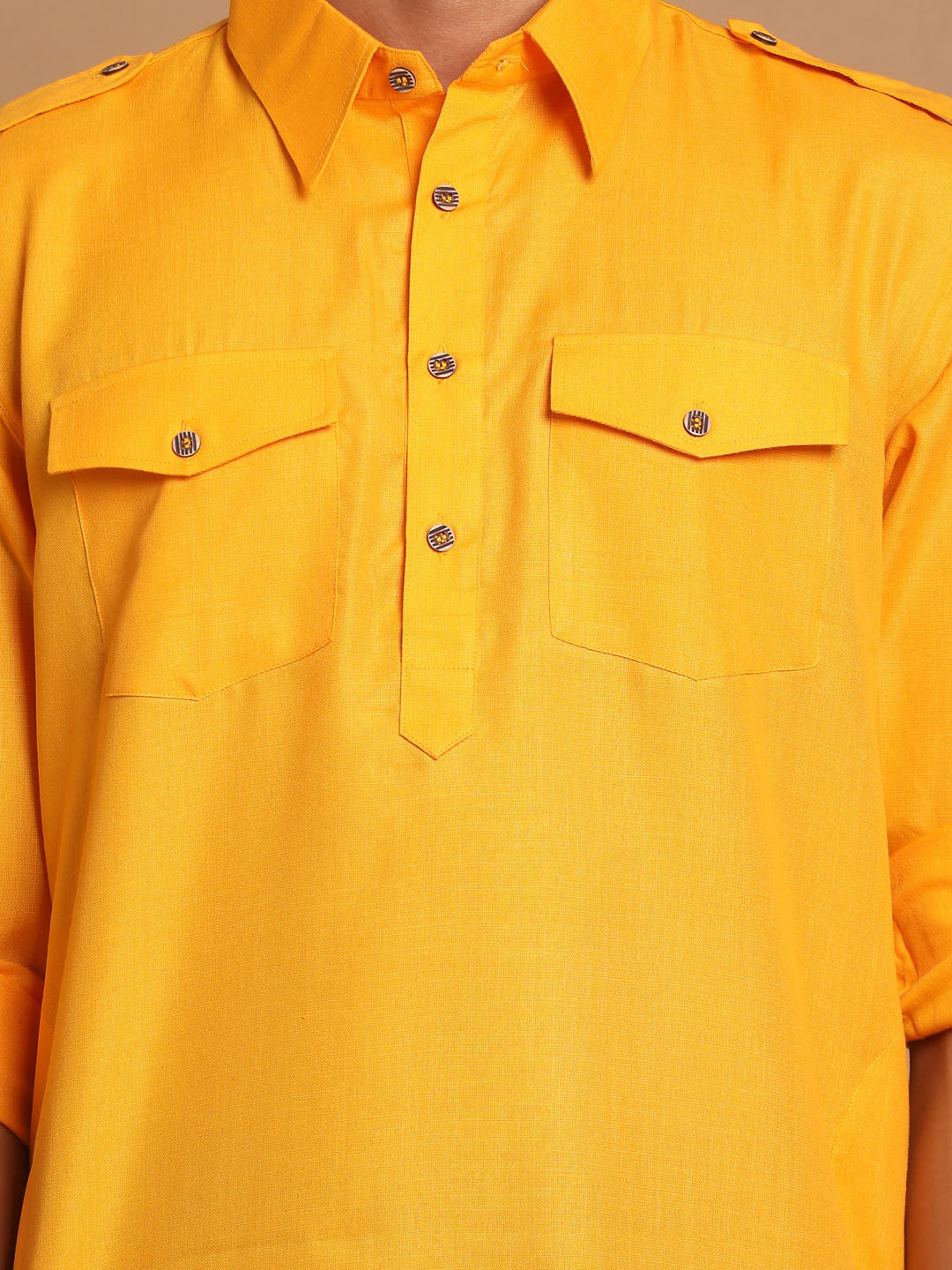 Men's Mustard Cotton Blend Pathani Suit Set