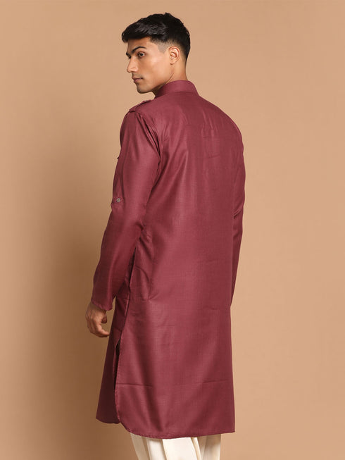 Men's Purple Cotton Blend Pathani Style Kurta