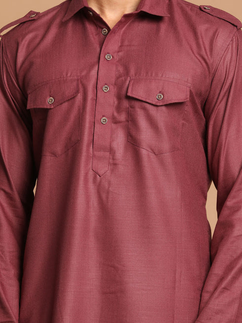 Men's Purple Cotton Blend Pathani Style Kurta
