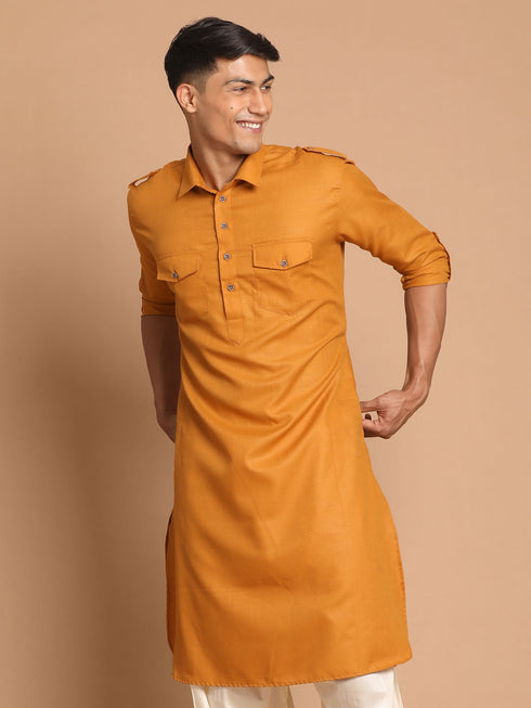 Men's Rust Pathani Cotton Blend Kurta