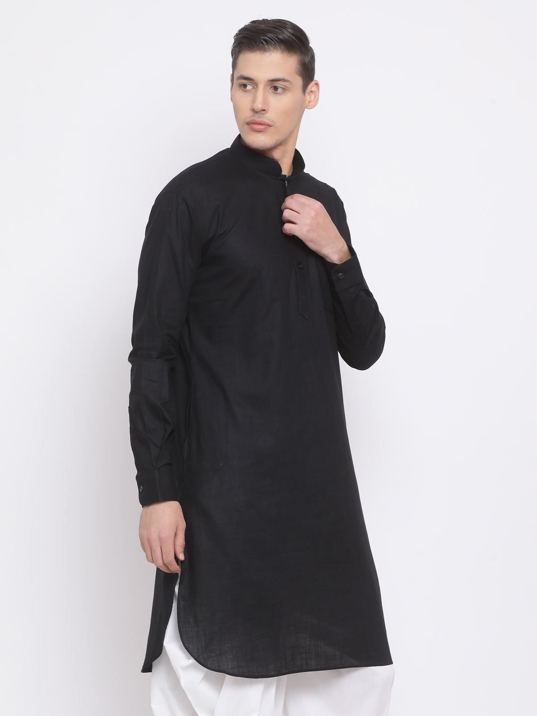 Men's Black Cotton Linen Blend Kurta