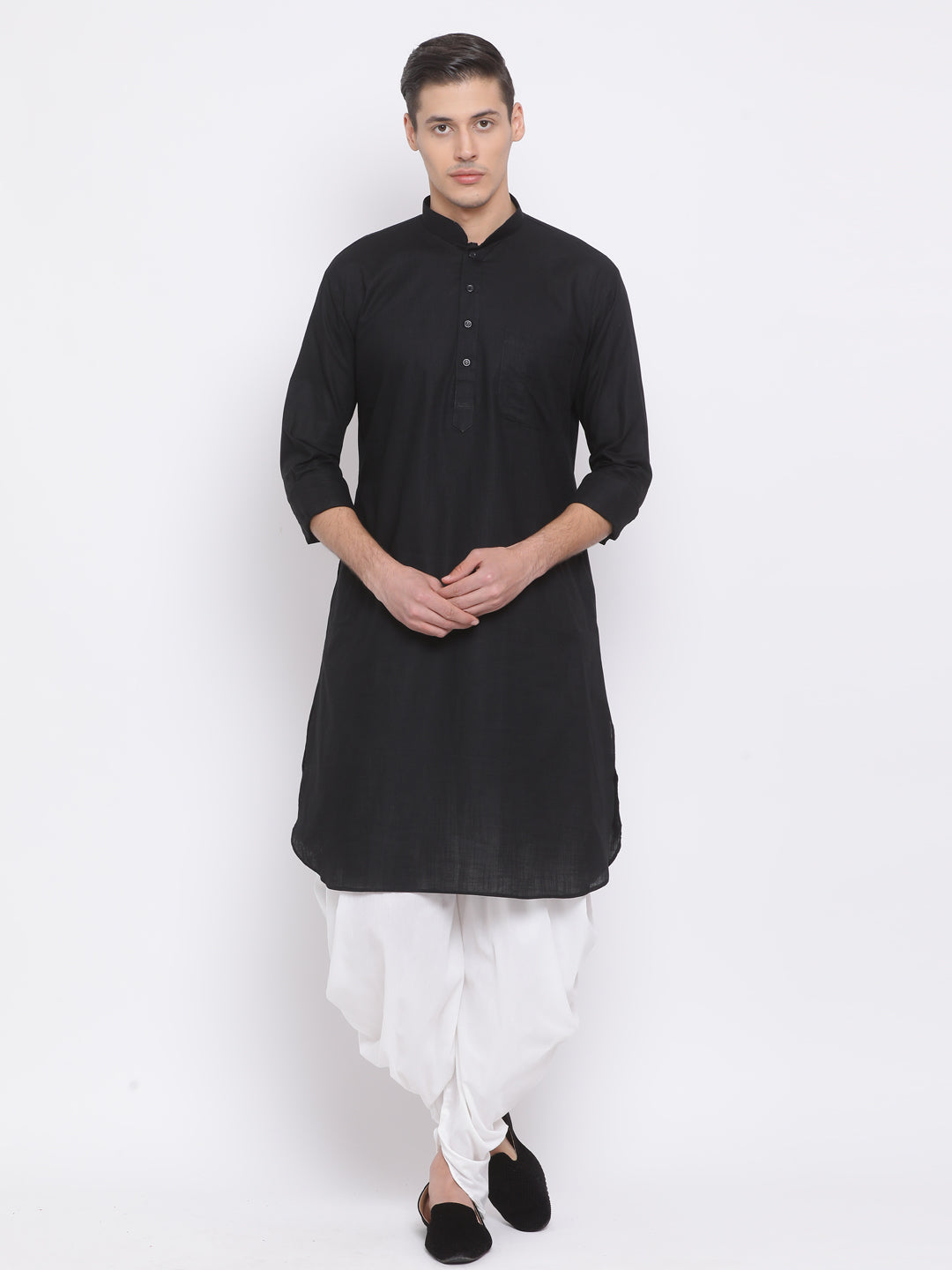 Men's Black Cotton Linen Blend Kurta