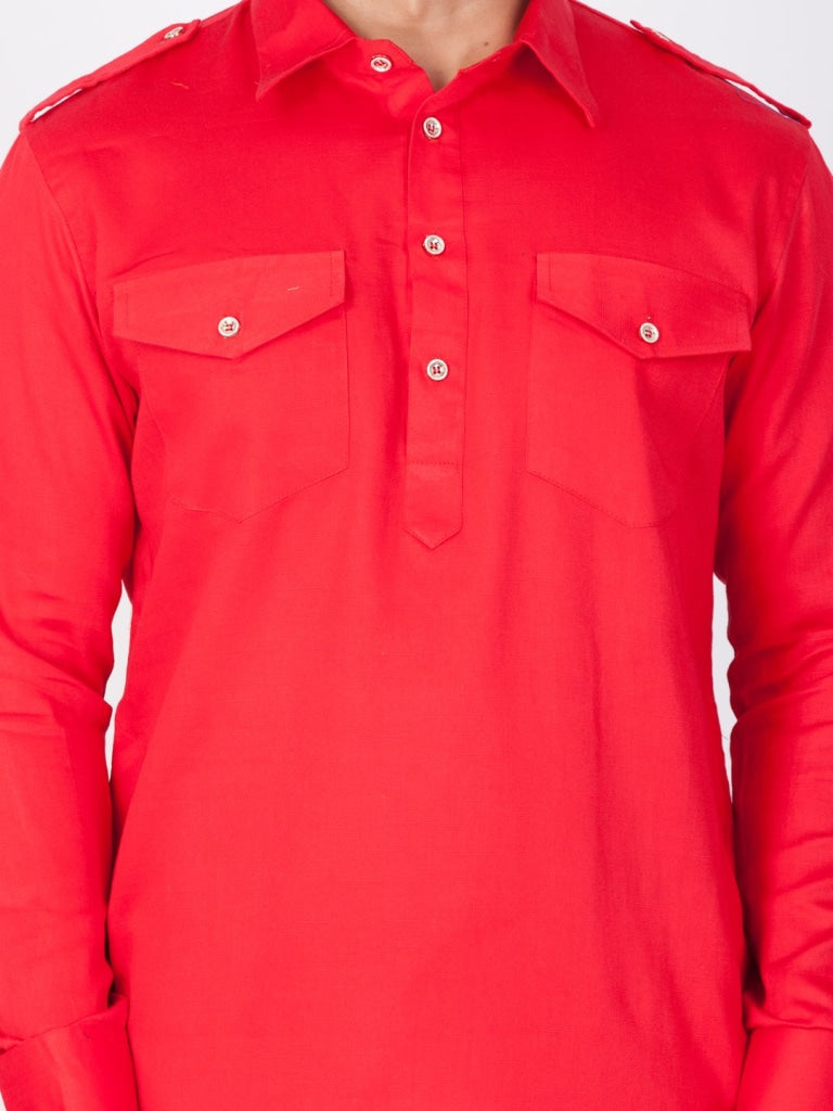 Bright red-coloured men’s kurta makes you noticeable