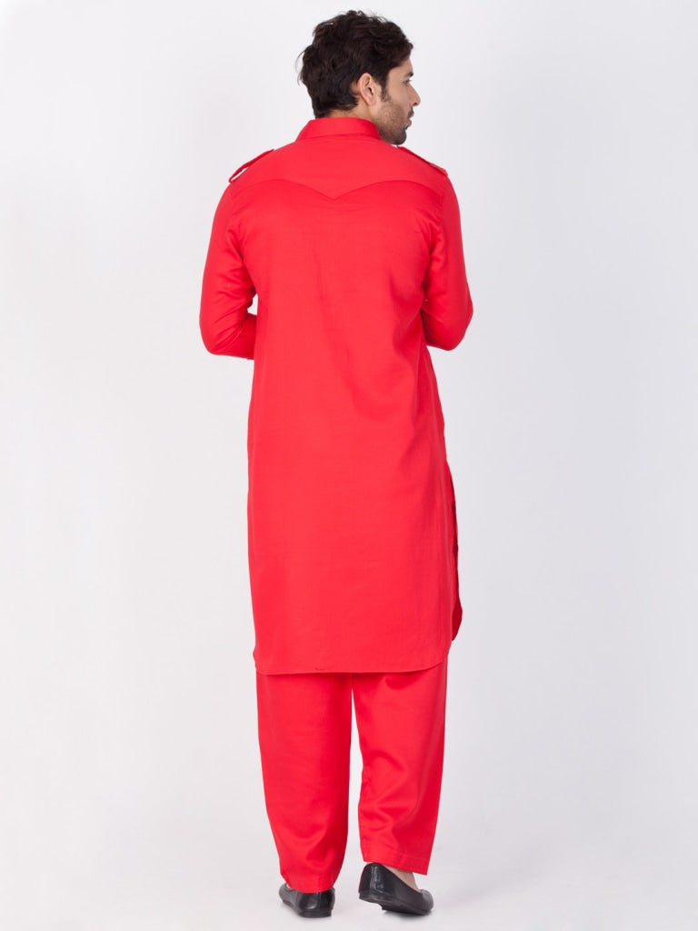 Bright red-coloured men’s kurta makes you noticeable