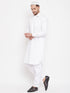 VASTRAMAY Men's White Cotton Blend Pathani Kurta Set