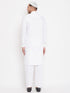 VASTRAMAY Men's White Cotton Blend Pathani Kurta Set