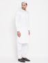 VASTRAMAY Men's White Cotton Blend Pathani Kurta Set