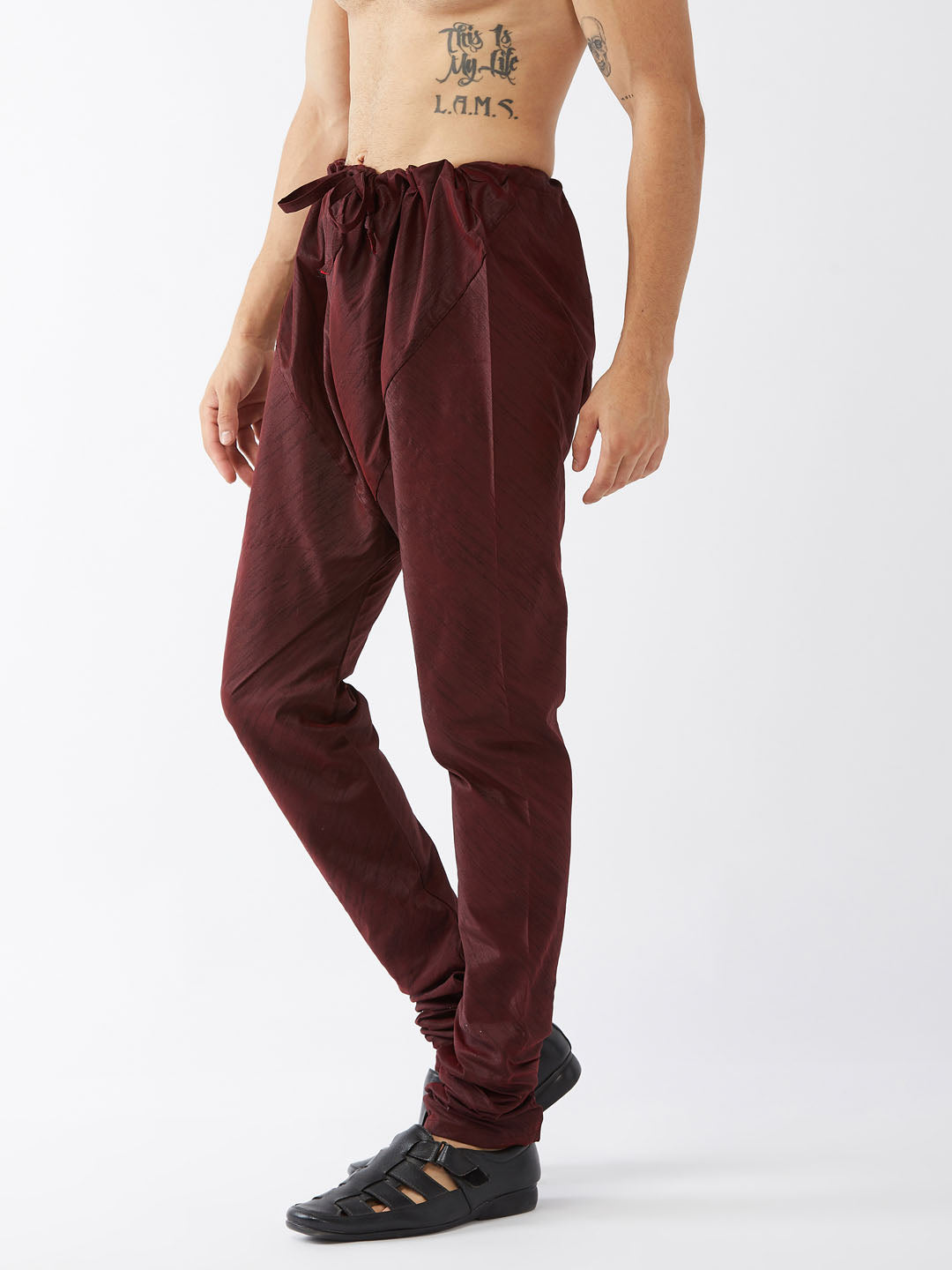 VASTRAMAY Men's Wine Silk Blend Pyjama