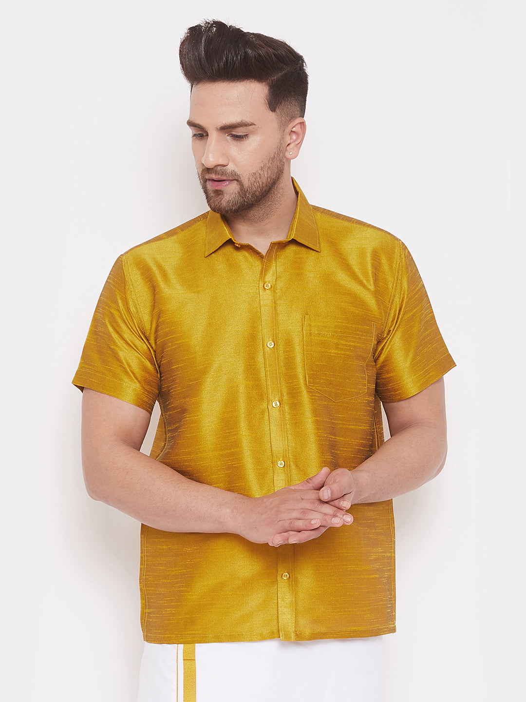 Men's Mustard Silk Blend Ethnic Shirt