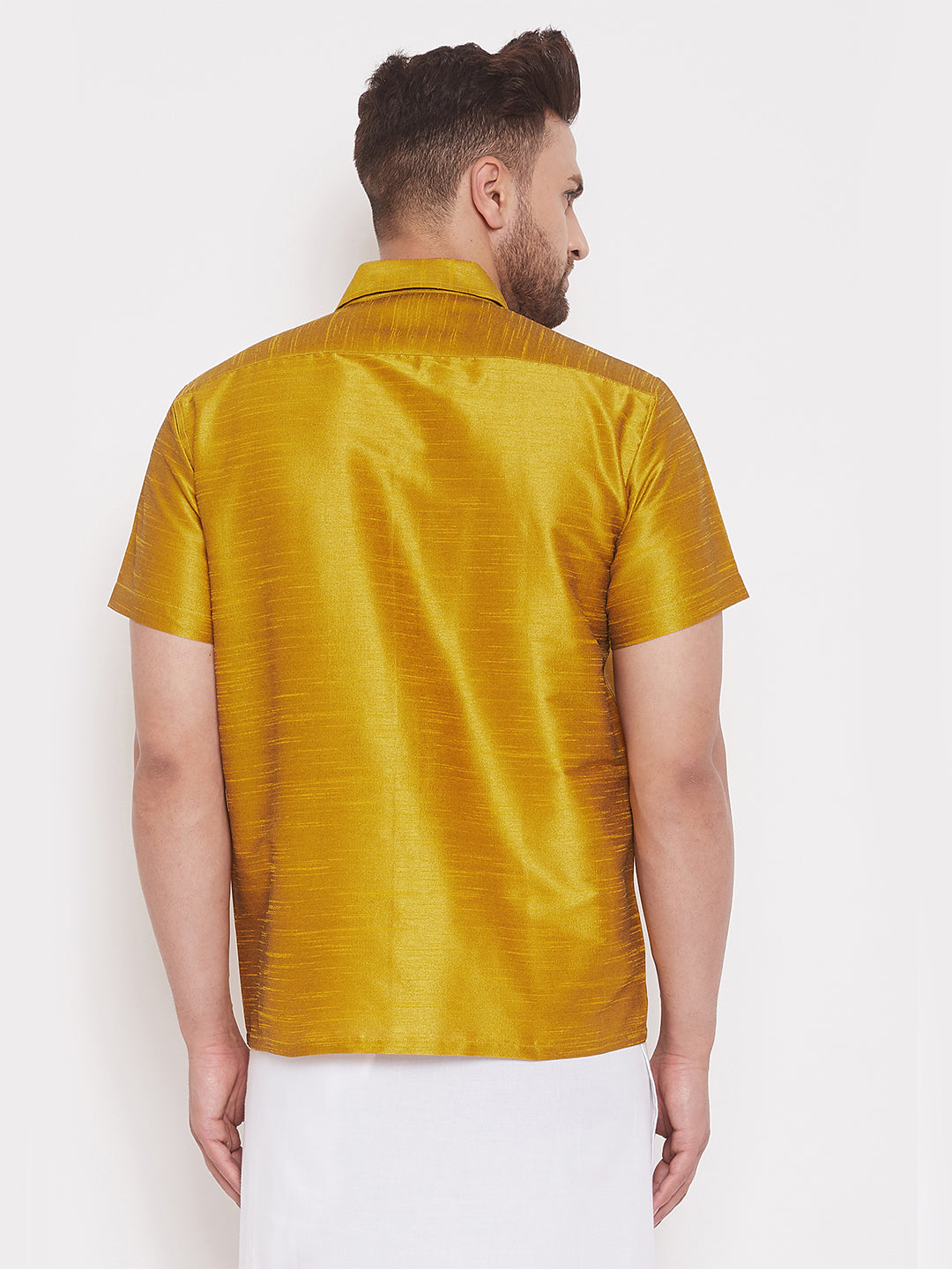 Men's Mustard Silk Blend Ethnic Shirt