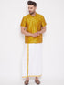 Men's Mustard And White Silk Blend Shirt And Mundu Set