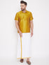 Men's Mustard And White Silk Blend Shirt And Mundu Set