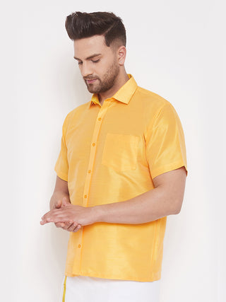 VM By VASTRAMAY Men's Yellow Silk Blend Ethnic Shirt
