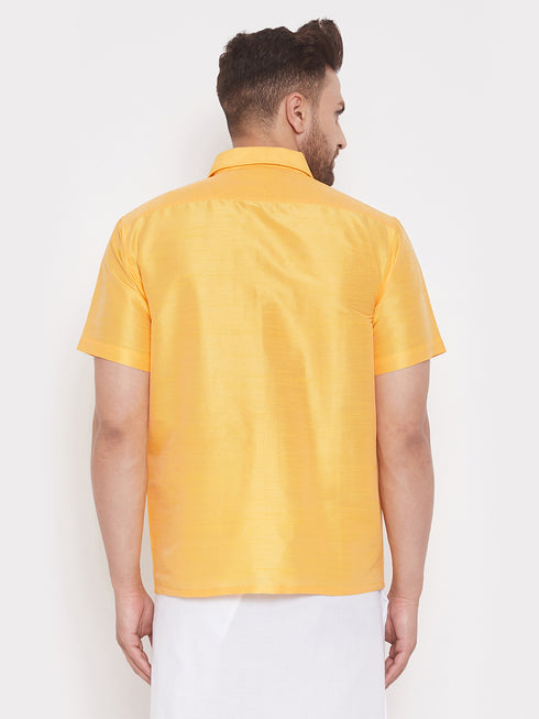 Men's Yellow Silk Blend Ethnic Shirt