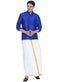 Men's Blue Cotton Silk Blend Shirt and Dhoti Set